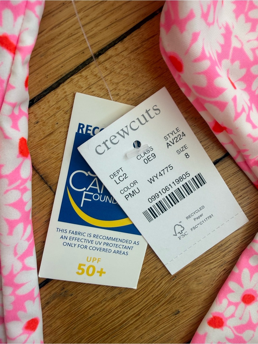 Crewcuts Pink Floral Long-Sleeve One-Piece Swimsuit Rashguard Size 8 NWT - Picture 3 of 4